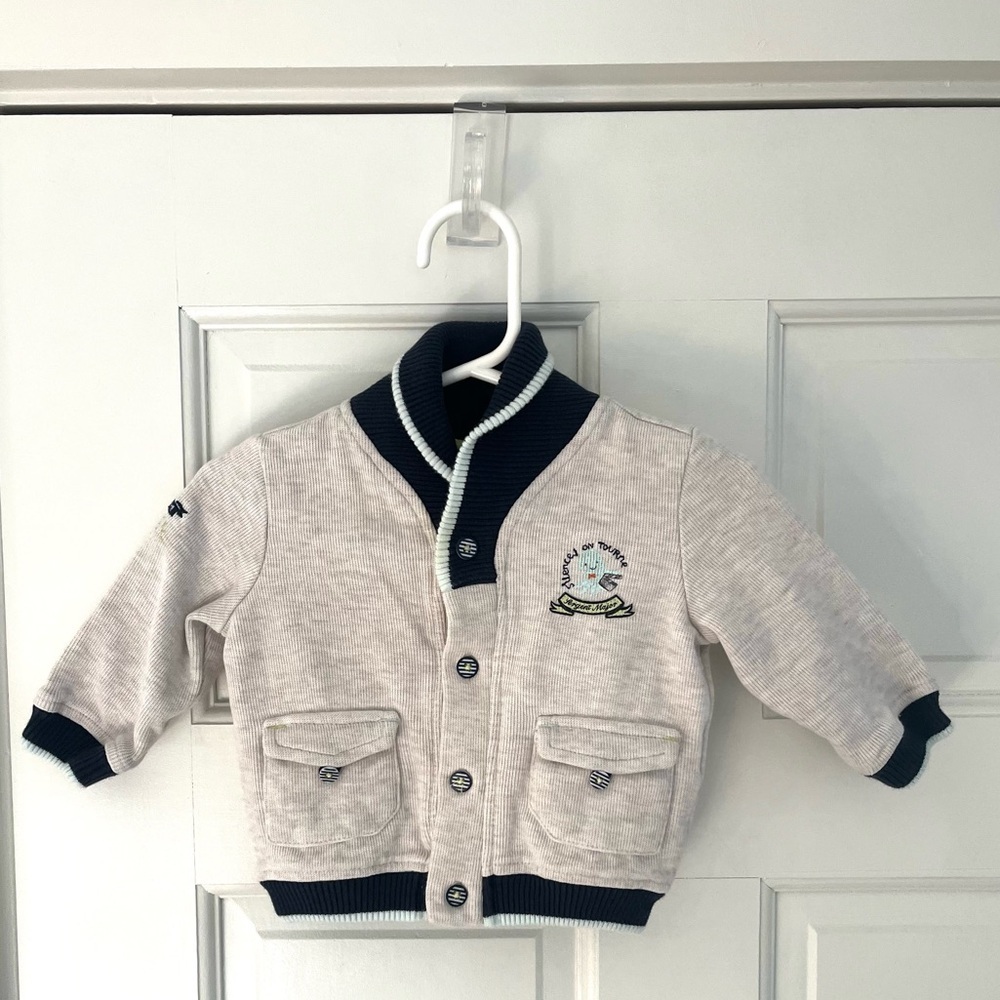 Sergent Major heavyweight cardigan sweater boys 6 months, Cream & Navy Blue